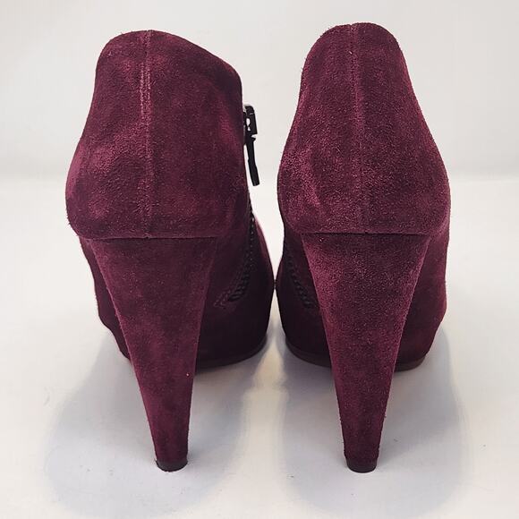 Acne Studios Burgundy Suede Ankle Heeled Booties Size 37 US 7 Zipper Platform - Picture 6 of 10